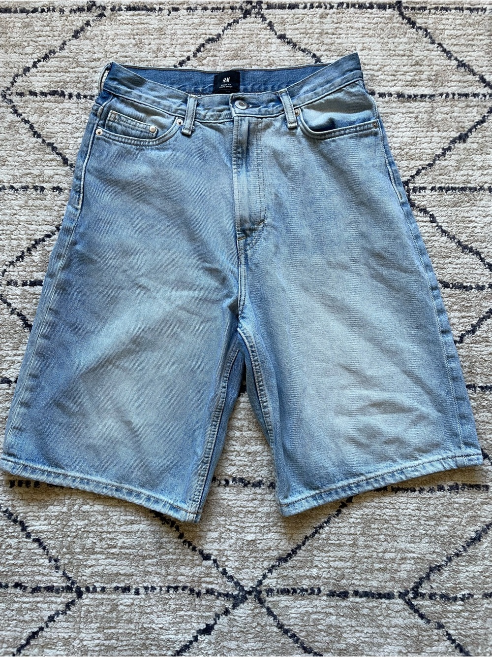 H&M Men's Washed Blue Denim Bermuda Shorts